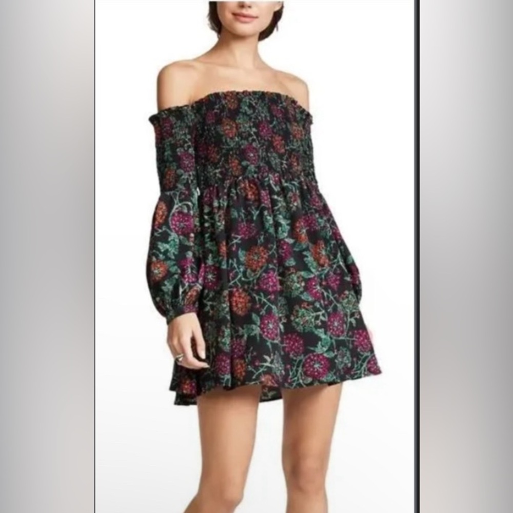 Likely Manning Smocked Off The Shoulder Floral Printed Mini Dress M **NEW**